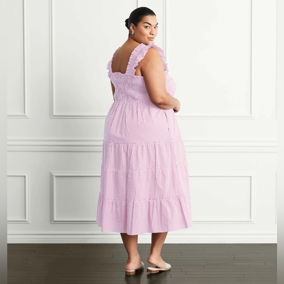 New! HILL HOUSE HOME Ellie Nap Tiered Midi Dress in Pink Gingham - Picture 9 of 13